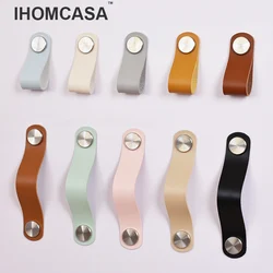 IHOMCASA 32 Colors Nordic Kitchen Handles Door Pulls Gold Wardrobe Cupboard Furniture Drawer Cabinet Knobs Artificial Leather