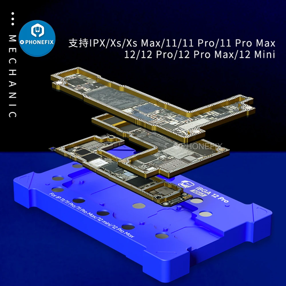 Mechanic iBGA 12 Pro Motherboard Middle Rework Tin Mesh Platform Steel BGA Reballing Stencil Template for iPhone X-12 Pro Repair