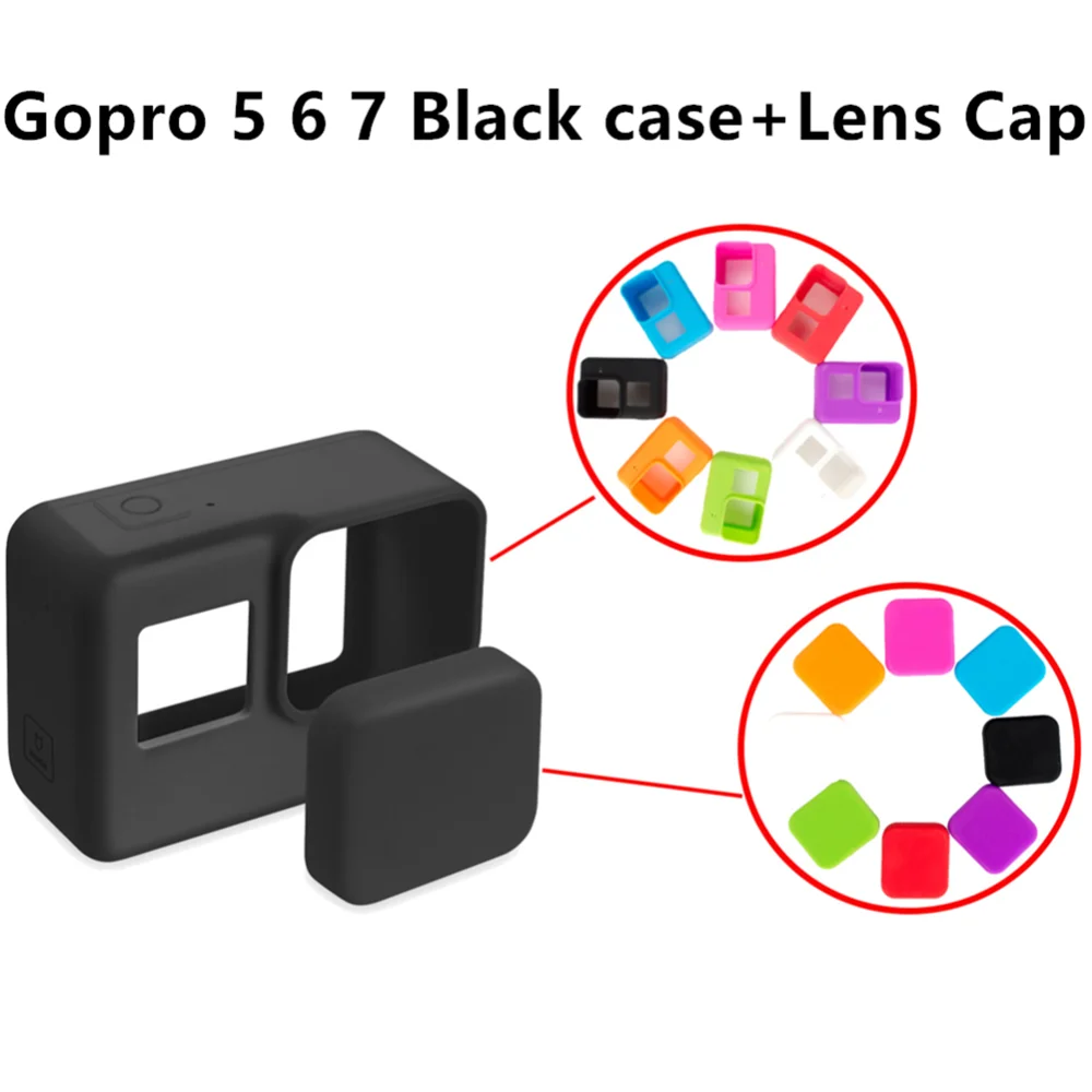 Silicone Camera Sleeve + Lens Cap Cover for GoPro Hero 5 6 7 black Protective Frame Case Shell  for GoPro Hero 5 7 Action Camera