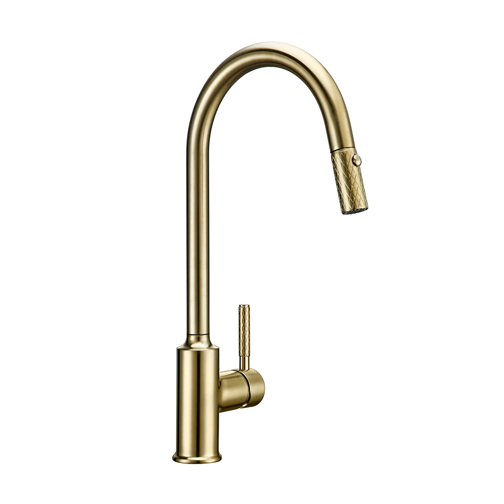 

Bagnolux Brass Pull-Out Sprayer Gold Brush Cold Hot Water Mixer Tap Rotation Holder Single Hole Deck Mounted Kitchen Faucet