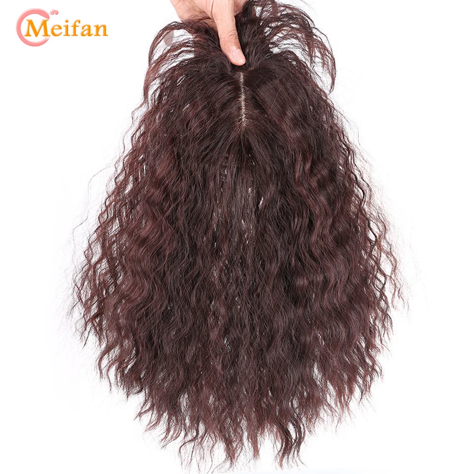 MEIFAN Synthetic Natural Curly Topper Hairpiece with Bang Closures Hair Clip in Hair Extensions Increase Hair Volume for Women