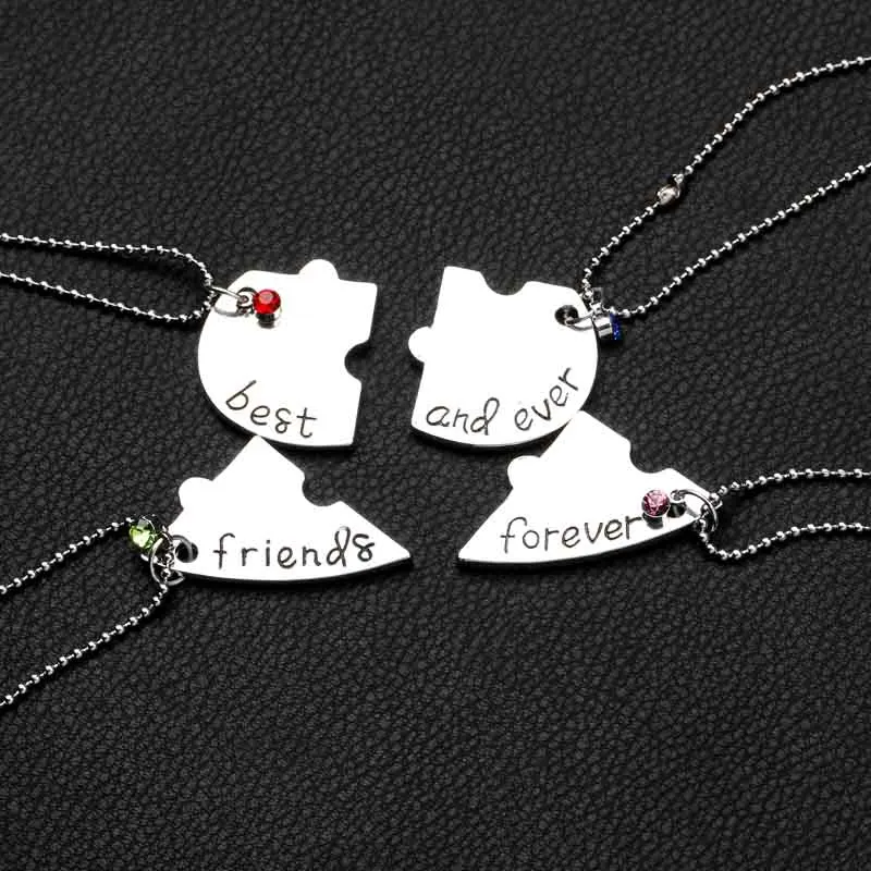 Hot Sale BFF Necklace For 4 Four Friends Necklace Heart Shape Puzzle Hand Stamp Friendship Jewelry For Women Girls