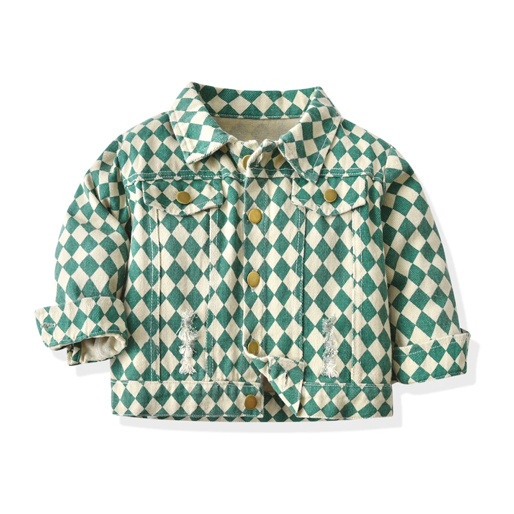 

top and top Fashion Autumn Boys and Girls Demin Jackets Plaid Child Coat Toddler Unisex Cotton Casual Outwear Print Baby Jacket