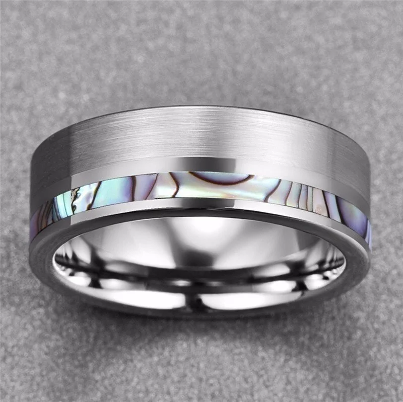 8mm Fashion Men Rings Classic Abalone Shell Pattern Stainless Steel Ring Engagement Wedding Ring For Men Jewelry Accessories