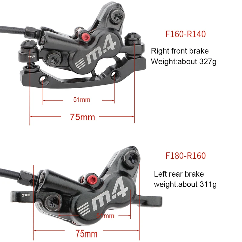 MEROCA MT420 Mountain Bike Oil Brake 160mm Disc Brake Four Piston Left Rear/Right Front Brake Bicycle Oil Brake