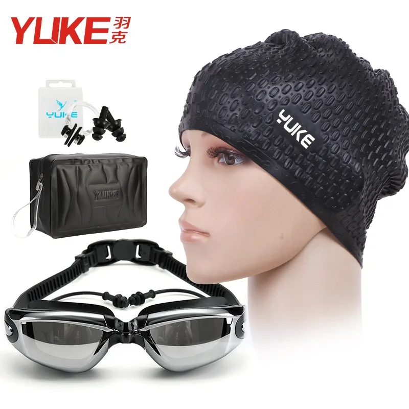 Gorro de natación para hombre y mujer, gafas graduadas de silicona para miopía y natación, impermeable, juego de tapones para los oídos para buceo