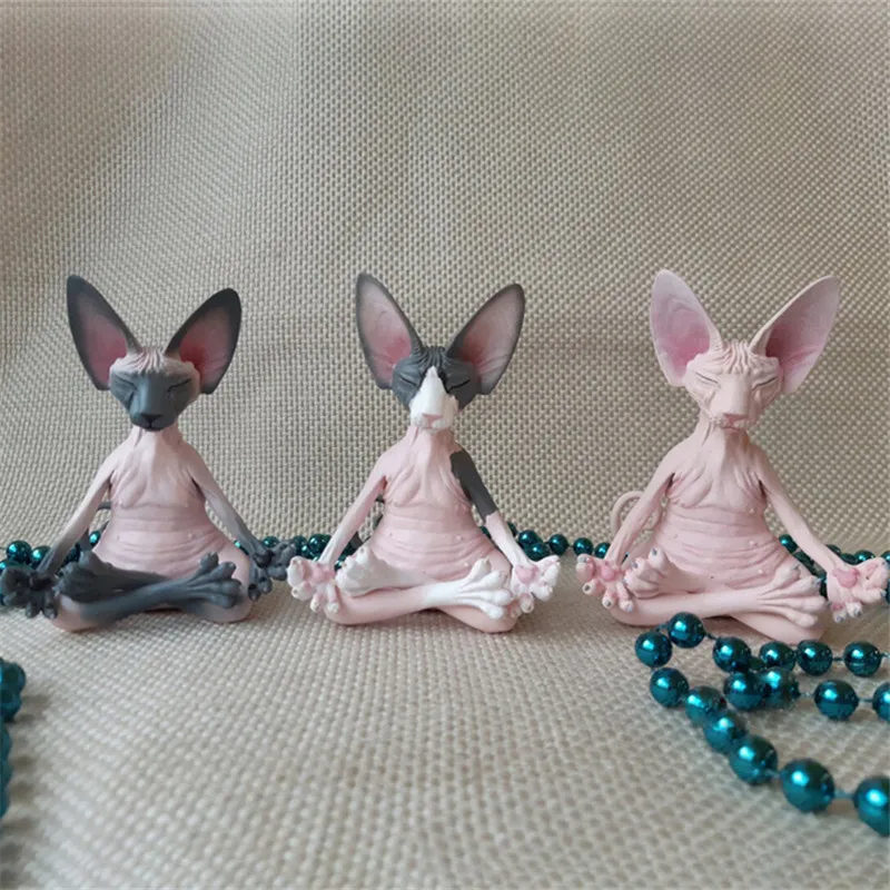 8cm Cat Meditate Statue Collectible Figurines Miniature Decor Sphynx Desktop Decoration Animal Model Figure 3D Home Decor Sphinx