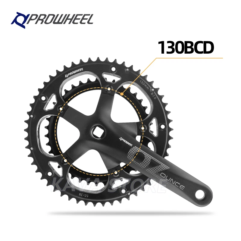 PROWHEEL 130BCD Crankset Road Bike Square Hole Double Sprockets 170/172.5mm 53/39T Bracket Racing Bicycle Cranks Parts