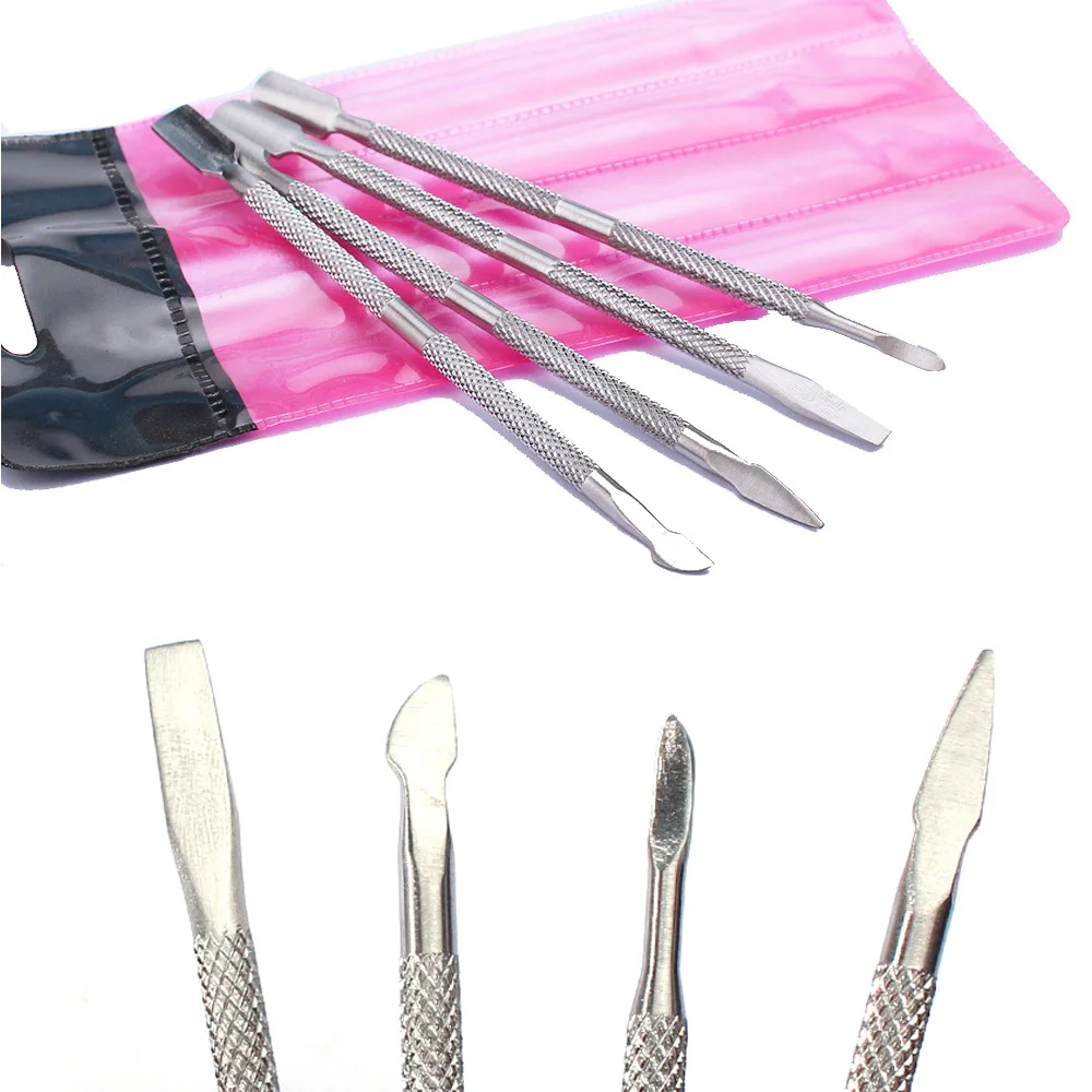 4pc/Set Nail Cuticle Pusher Stainless Steel Double Head Nail Push Art Dead Dkin Remover Manicure Pedicure Nail Art Tools