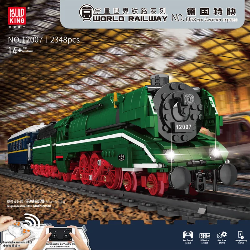 MOULD KING 12007 RC Car Toys High-Tech BR18 201 German Express Train Railways Track Building Blocks Bricks Kids Christmas Gifts