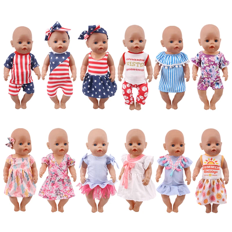 

Doll Clothes New Red And White Striped Dress For 18 Inch American&43Cm Baby New Born Doll Our Generation, For Baby Festival Gift