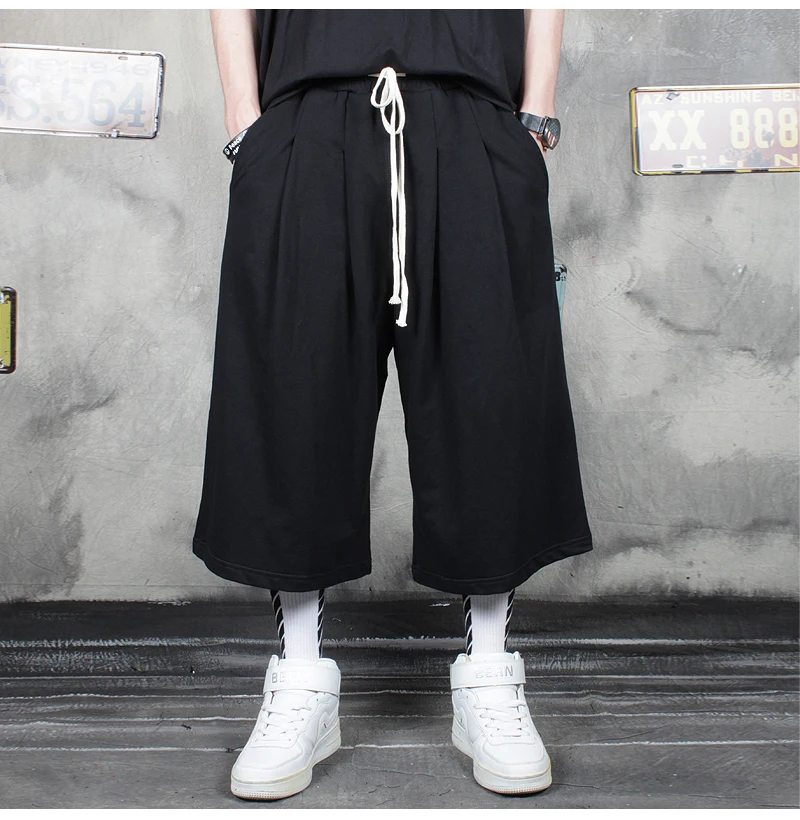 Summer national tide high street lazy wind oversize cropped trousers men's loose casual fall wide leg pants plus size shorts