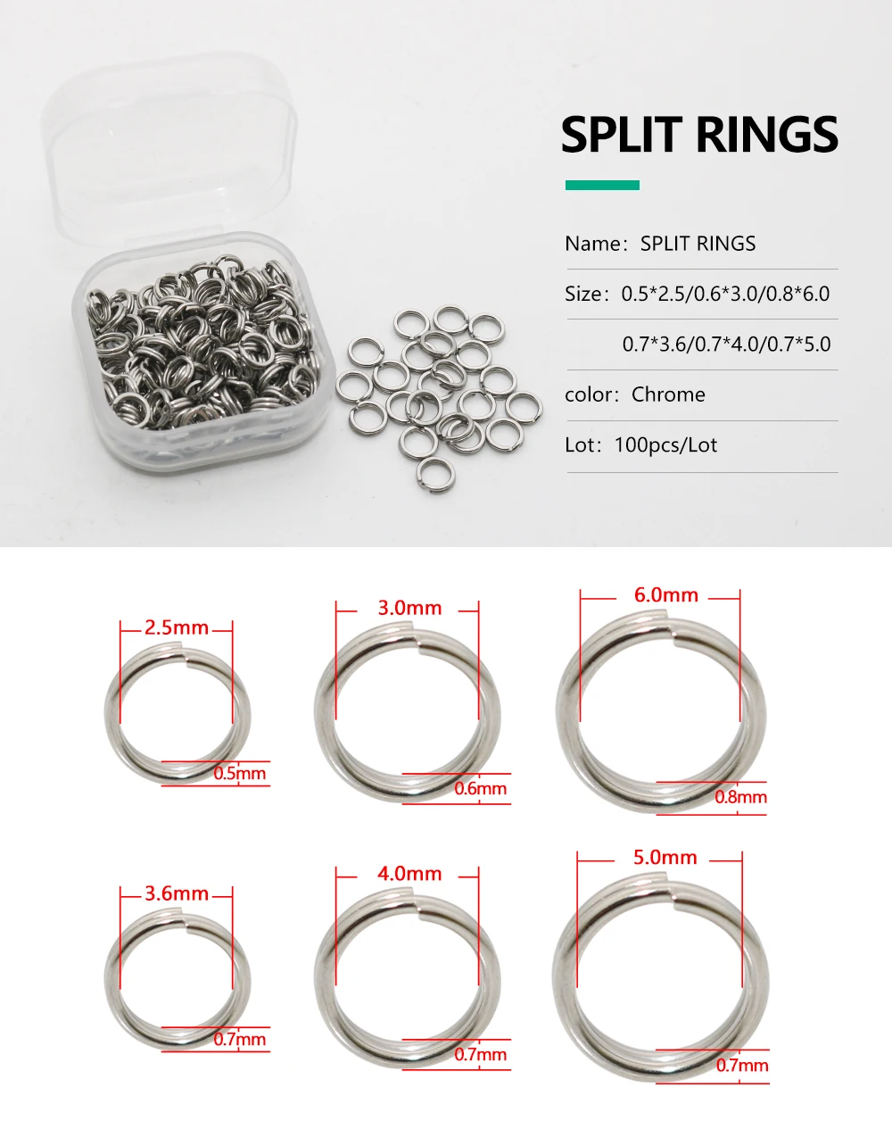 Jerry Stainless Steel Fishing Split Rings Hard Bait Flat Ring Connector Spoon Lure Double Loop 100pcs Fishing Accessories Tackle