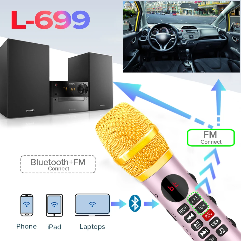 Lewinner L-699 Professional Karaoke Microphone Wireless Speaker Portable Bluetooth microphone for phone support record TF play