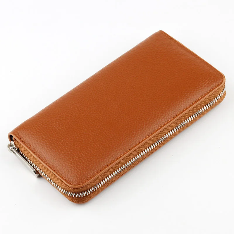 Genuine Leather Wallet for Women Soft Large Capacity Men Clutch Purse Zipper Around with Zipper Coin Phone Pocket Japan Style