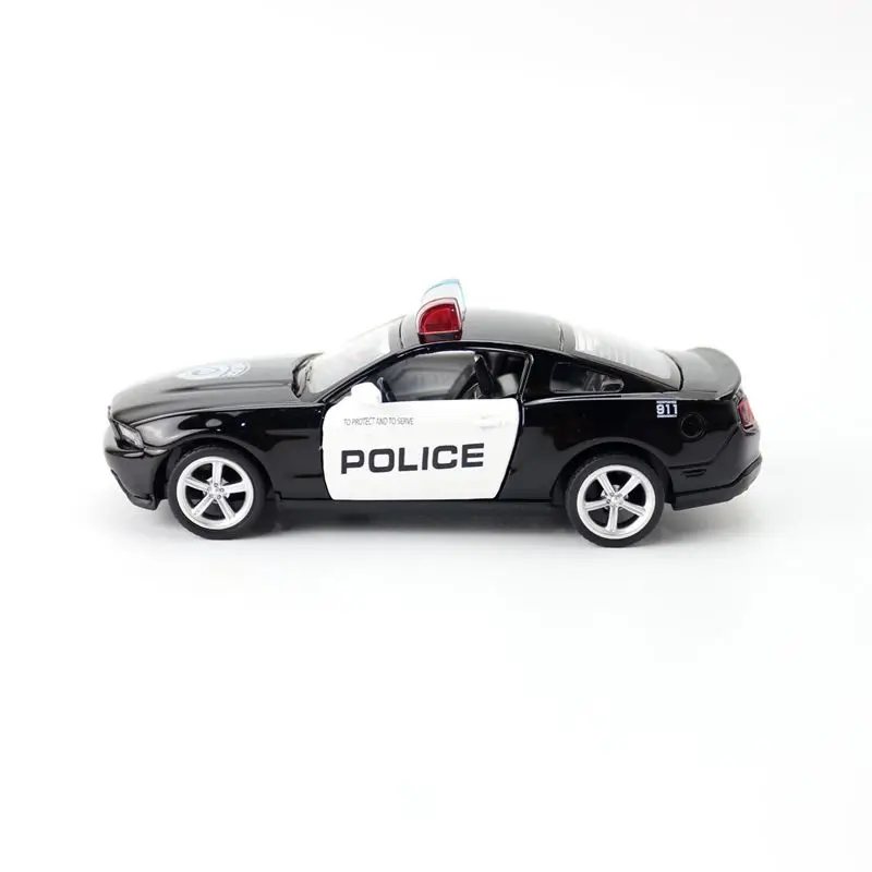 Diecast Metal Toy Car Model 1:43 Scale Ford Mustang GT Police Pull Back Doors Openable Educational Collection Gift Kid Match Box