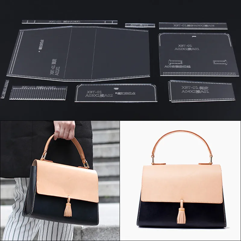 1Set  Shoulder Bag Women Handbag Template Clear Acrylic Leather Pattern DIY Hobby Leathercraft Sewing pattern stencils