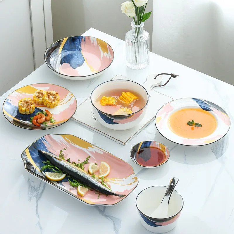 

Japanese ceramic tableware set breakfast tableware creative underglaze dining utensils Western steak dish dish set