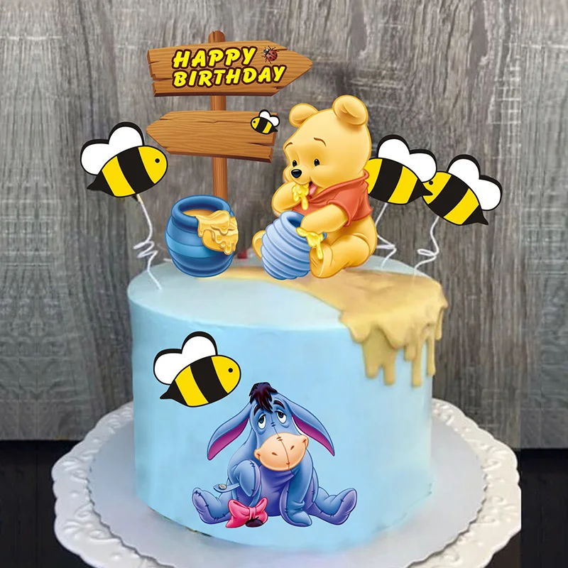 Décoration de gâteau d\'anniversaire de dessin animé Disney mignon pour garçons et filles, fournitures de fête, Winnie l\'ourson, over, tigrou,