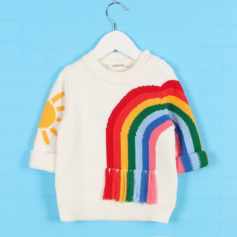 Children Rainbow Knitting Sweater Striped Knit Sweater Kids Knitting Sweater Boys Girls Clothing Autumn Tee Tops High Quality