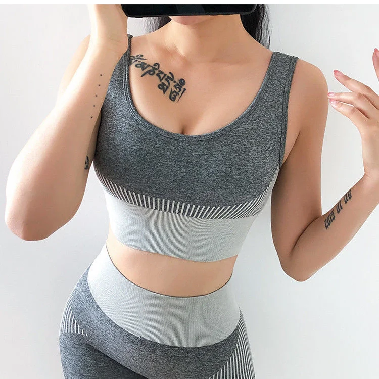 Esportes de fitness sutiã yoga novo yoga esportes sutiã stripe esportes roupa interior colete subjetador deportivo mujer