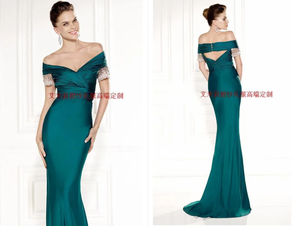 

fashion Formal prom gown vestido de festa robe de soiree sexy boat neck beading short sleeve mermaid 2025 bridesmaid dresses