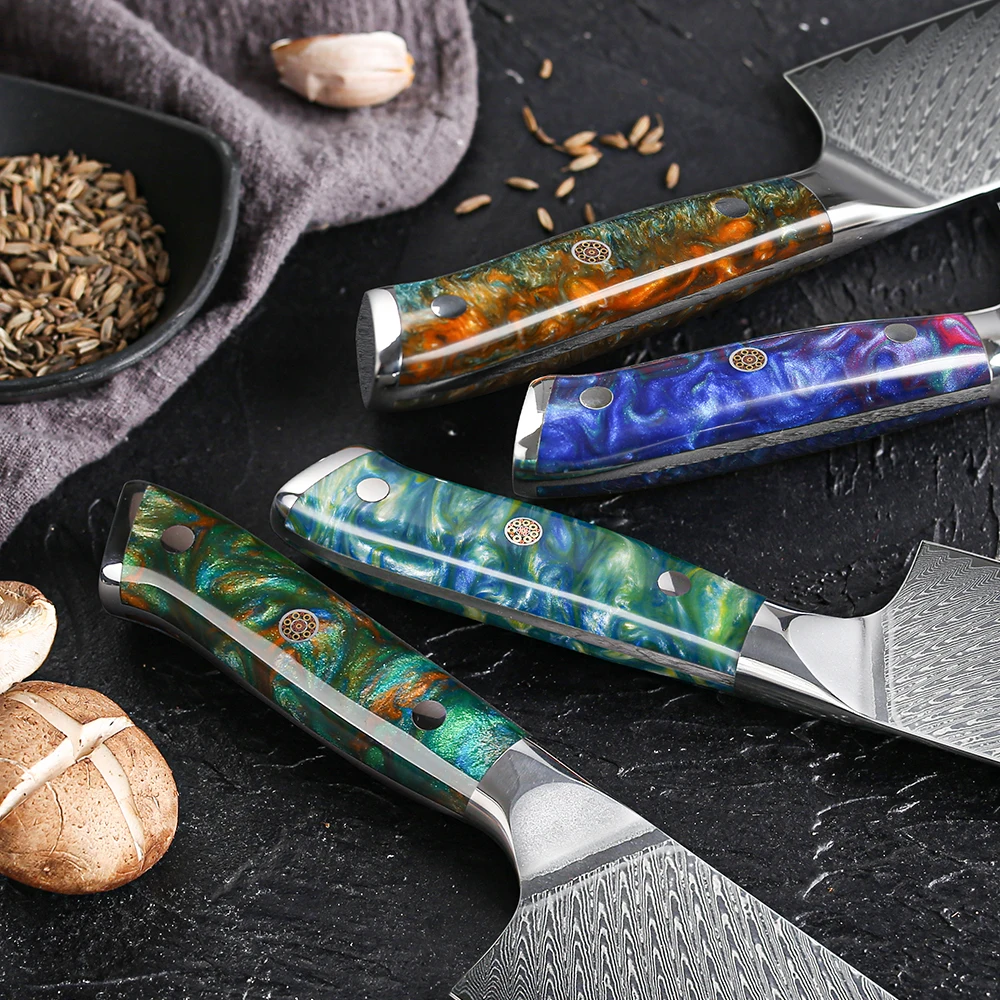 TURWHO Japanese VG10 Core Color Resin Handle 8.5 Inch Chef\'s Knife 67 Layer Damascus Steel Kitchen Knives Sharp Kiritsuke Knife