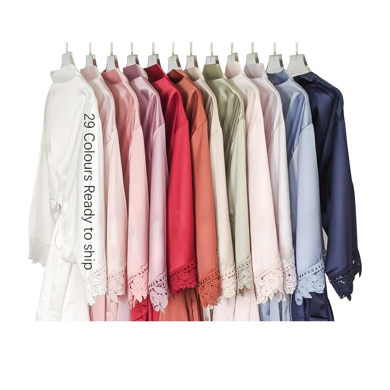 여성용 섹시한 긴 새틴 마감 잠옷, 모조 아이스 실크 잠옷, 단색 잠옷, 목욕 가운 