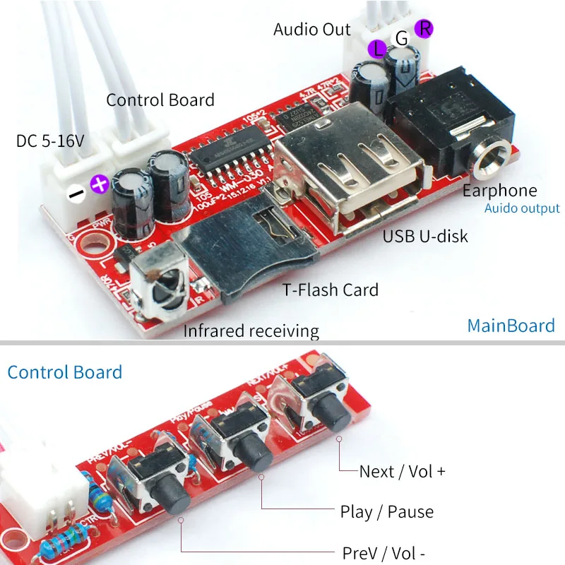 UNISIAN Hifi 오디오 MP3 플레이어, USB U 디스크, T플래시 마이크로 SD 카드 디코더 지원, MP3 WAV 플레이어, 앰프용 원격 제어