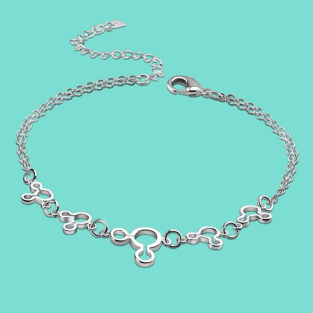 925 Sterling Silver Cute Mickey Anklet Bracelets For Women Lovely Silver Anklet Beach Popular New Jewelry Birthday Gifts Summer