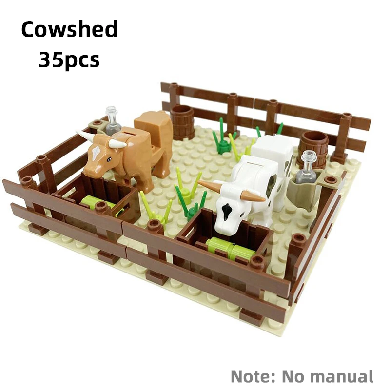 MOC ферма ранчо собака питомник курятник строительный блок игрушки животное кукуруза морковь кролик курица яйцо корова Бык Свинья сарай дом