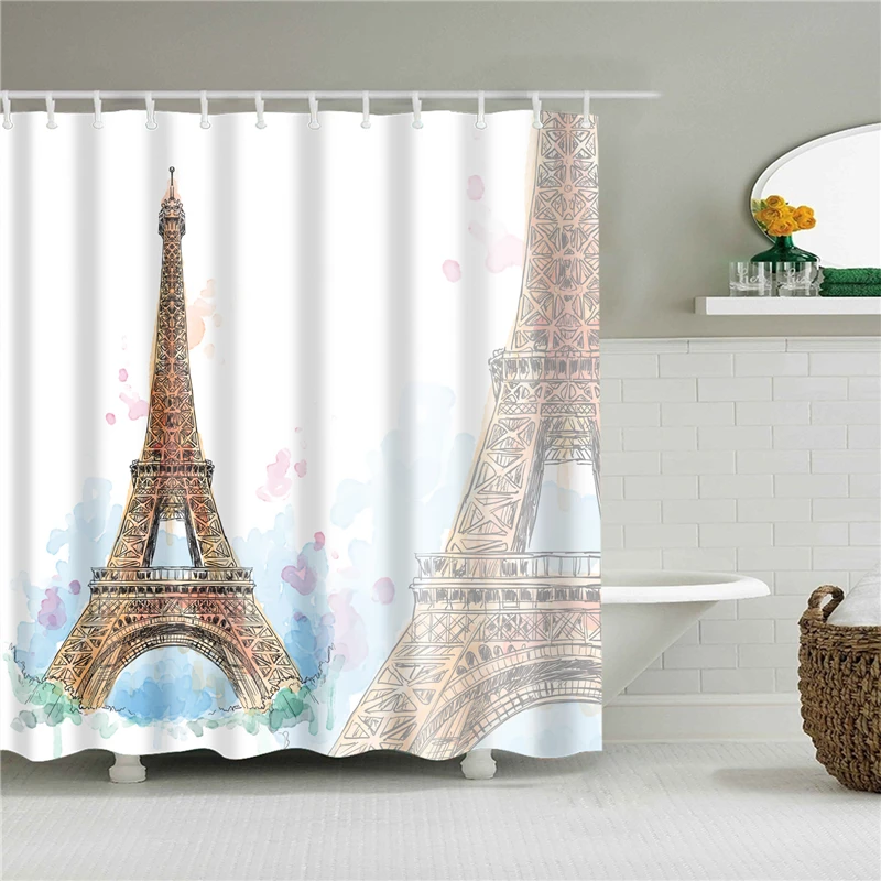 Polyester Fabric Shower Curtain Paris Landscape Printing Mildewproof Bath Curtains Decoration for Home Bathroom Screens