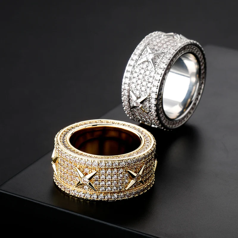

В стиле «хип-хоп» 6 рядов CZ камнем Bling лед из звезда круглый палец кольца для мужчин и женщин, унисекс, реперские кепки ювелирные изделия Прямая доставка