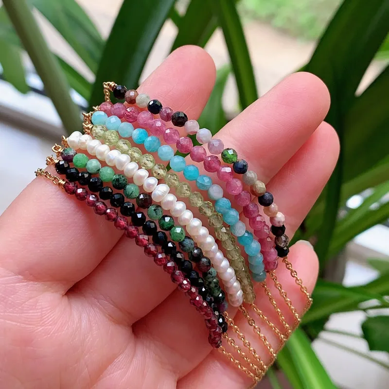 Healing Natural Crystal Stone Necklace for Women Simple Chain Smile Pendant Choker Pearl Charm Pink Tourmalines Crystal Necklace view 4