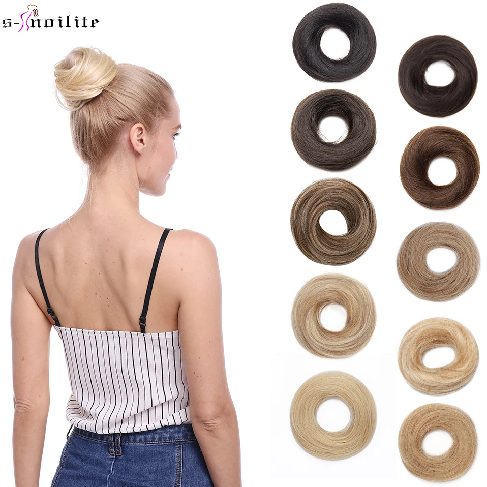 S-noilite Chignon Hairpiece Elastic Rubber Band Human Hair Chignon Bun Ponytail Hair Pieces Donut Chignon Hair Bun Extension