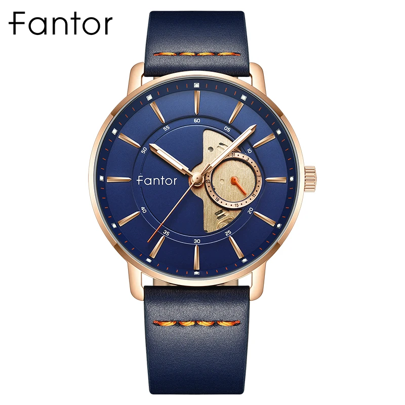 Fantor Top Brand Luxury Watch Men Blue Leather Watch Business Fashion Man Quartz Wristwatch Mens High Quality Quartz Watches