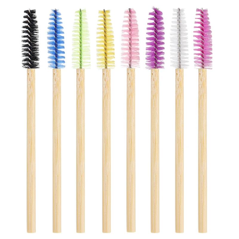 50Pcs Lash Brush Disposable Applicators Eyelash Extension Brush Supplies Makeup Tool Bamboo Handle Micro Spoolie Eyebrow Brush