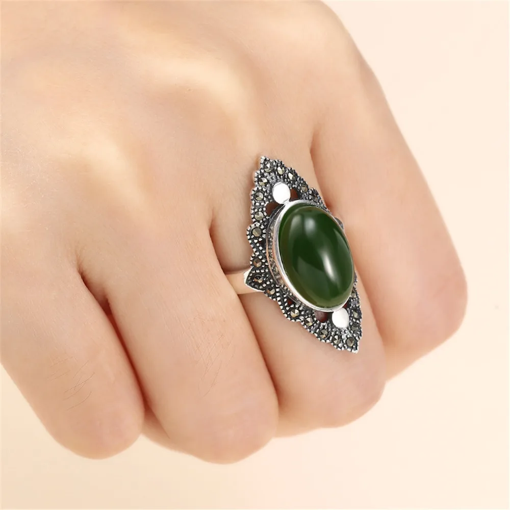 Ring Setting for 9x15mm Oval Cabochons Ring Blank Thai Sterling Silver Rhinestone Adjustable Band Ring Base SR0035