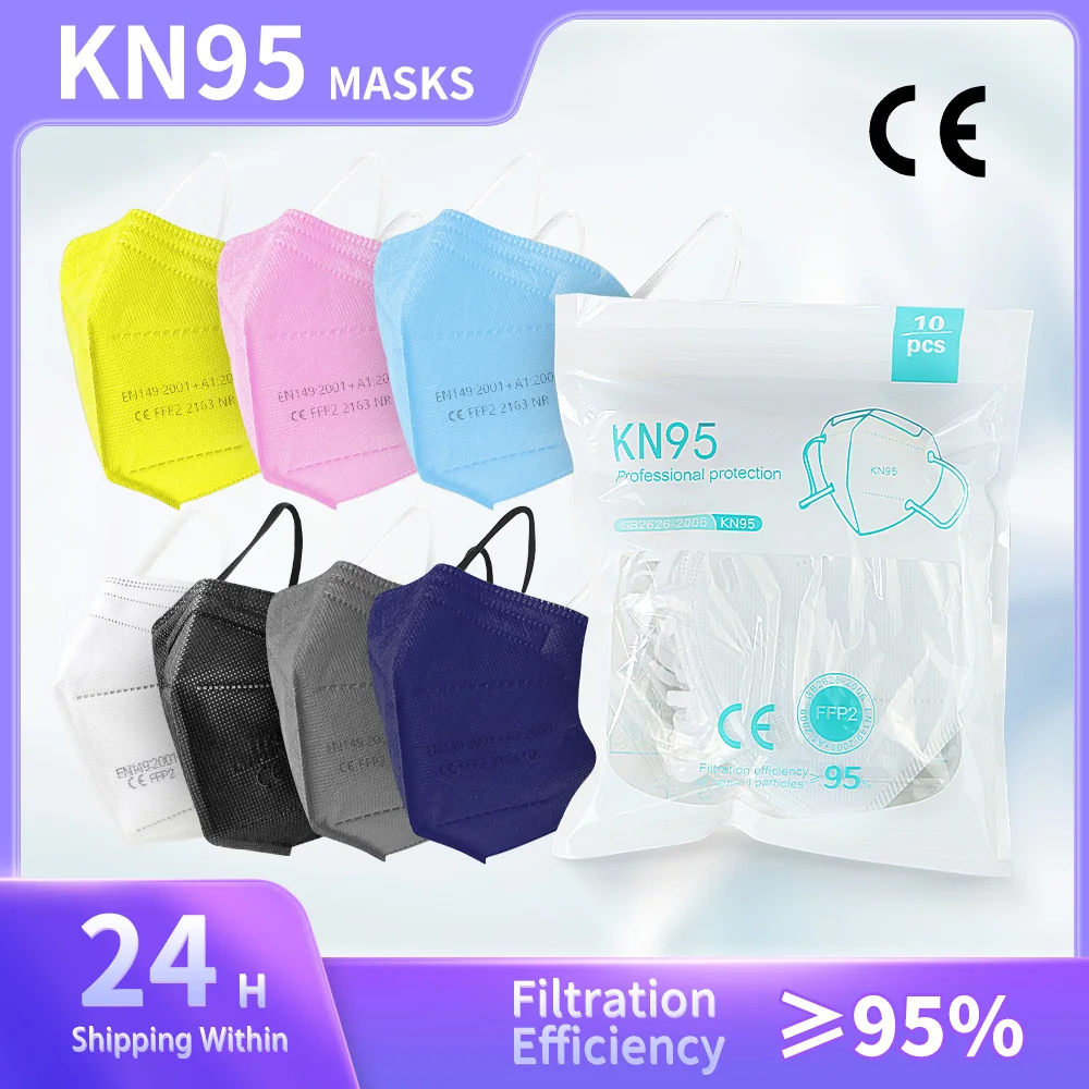 10-200 PCS FFP2 CE Disposable Face Mask Filter KN95 Facial Masks Approved FPP2 Protective Mouth Masken Black FFP2MASK KN95MASK