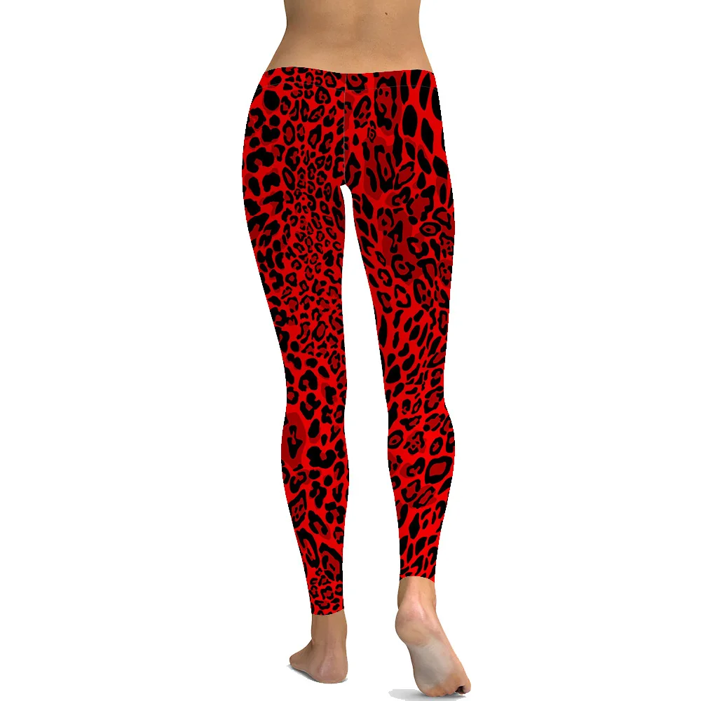 FCCEXIO New Fitness Leggings High Waist Workout Legging Red Leopard 3D Printed Leggins Female Leg Pants Sexy Women Slim Legging