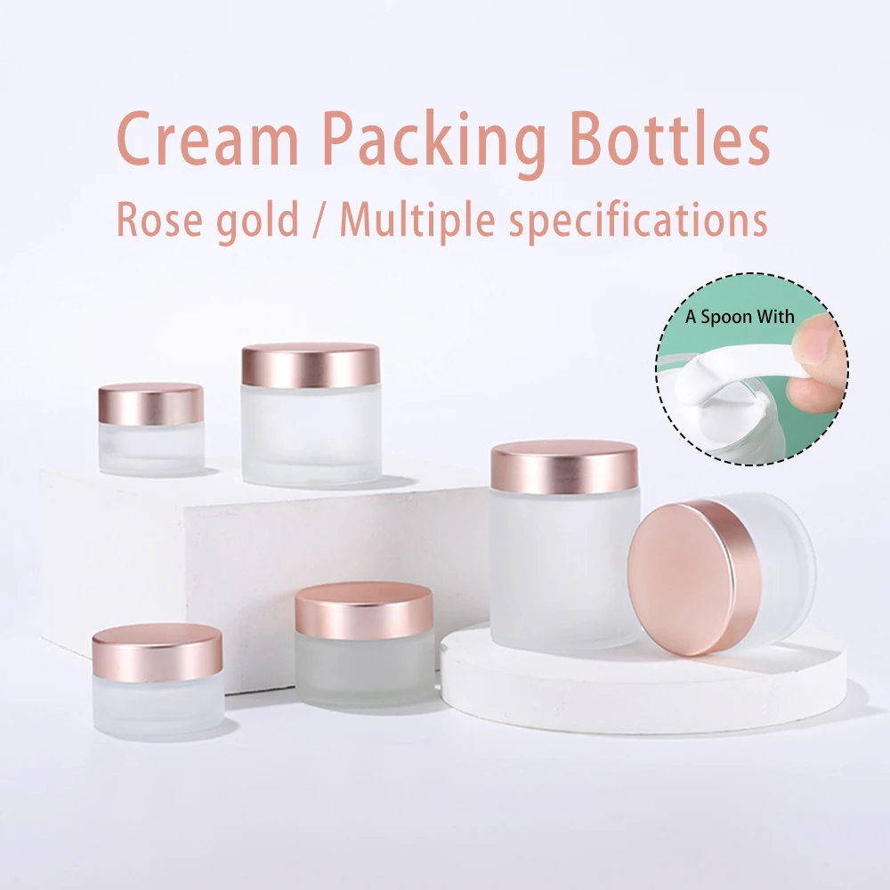 Clear Frosted Glass Cream Jar 5g 10g 15g 20g 30g 50g 60g 100g Cosmetic Lotion Container Rose Gold Empty Pot Refillable Bottle