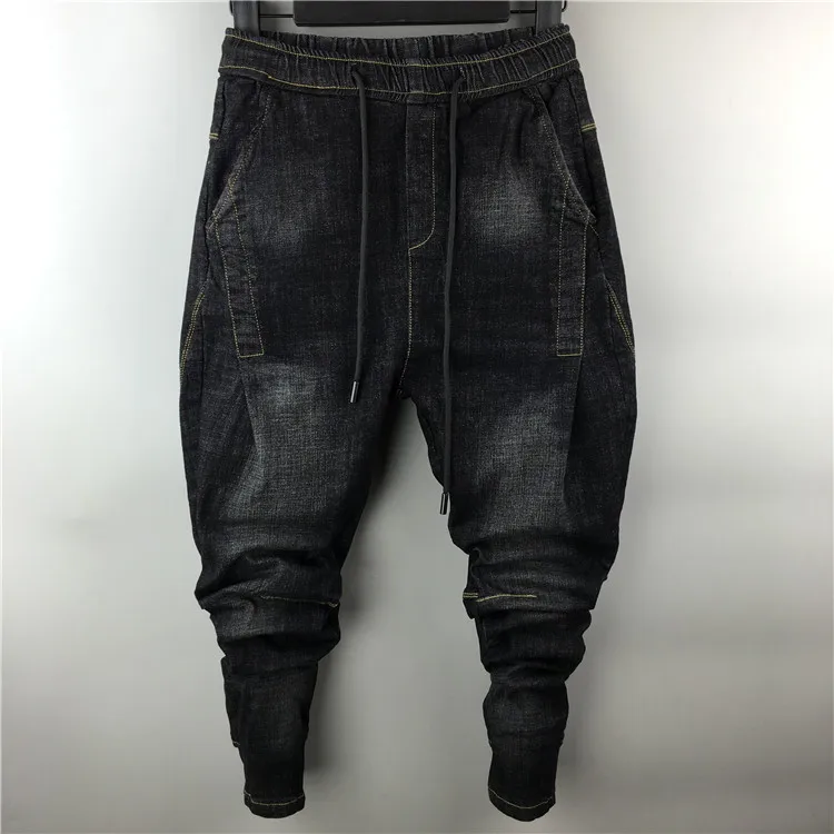 Owen Seak mężczyźni na co dzień haremki, bojówki spodnie jeansowe główna ulica Hip Hop długość odzież męska Denim spodnie dresowe wiosna jesień duży rozmiar