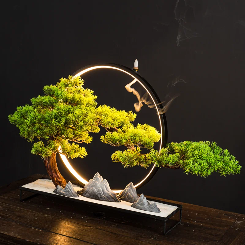 

Home Dector Simulated Welcome Pine Bonsai Decoration Tabletop Incense Burner Ornaments Fake Tree Rockery Potted Artificial Scene