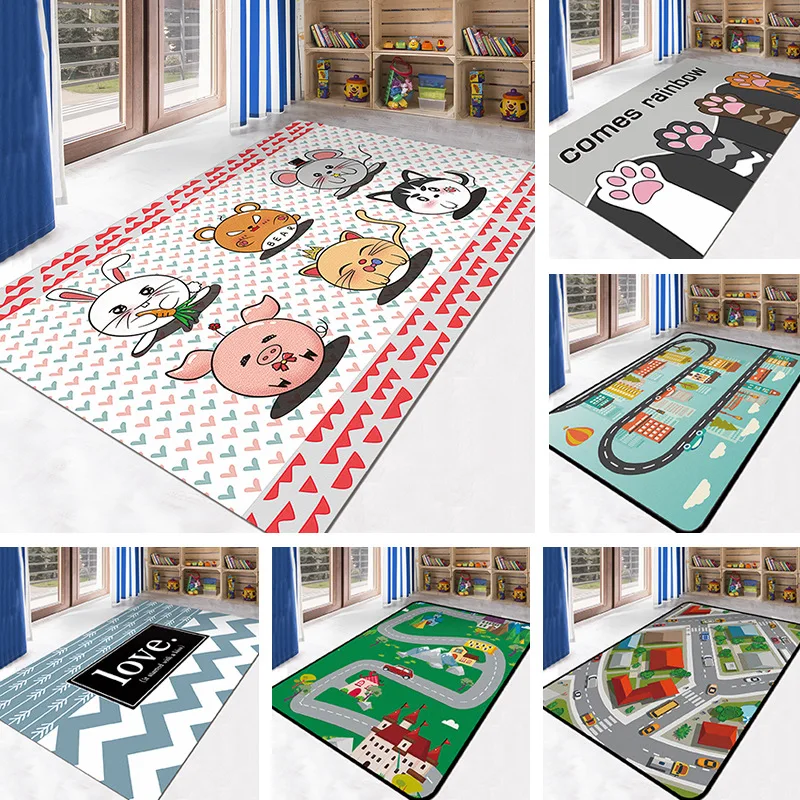 

Baby Cartoon Game Mats Kids Activity Play Gym Carpets Cartoon Printing Rugs Child Infant Adventure Rug Road Carpet Crawl Blanket