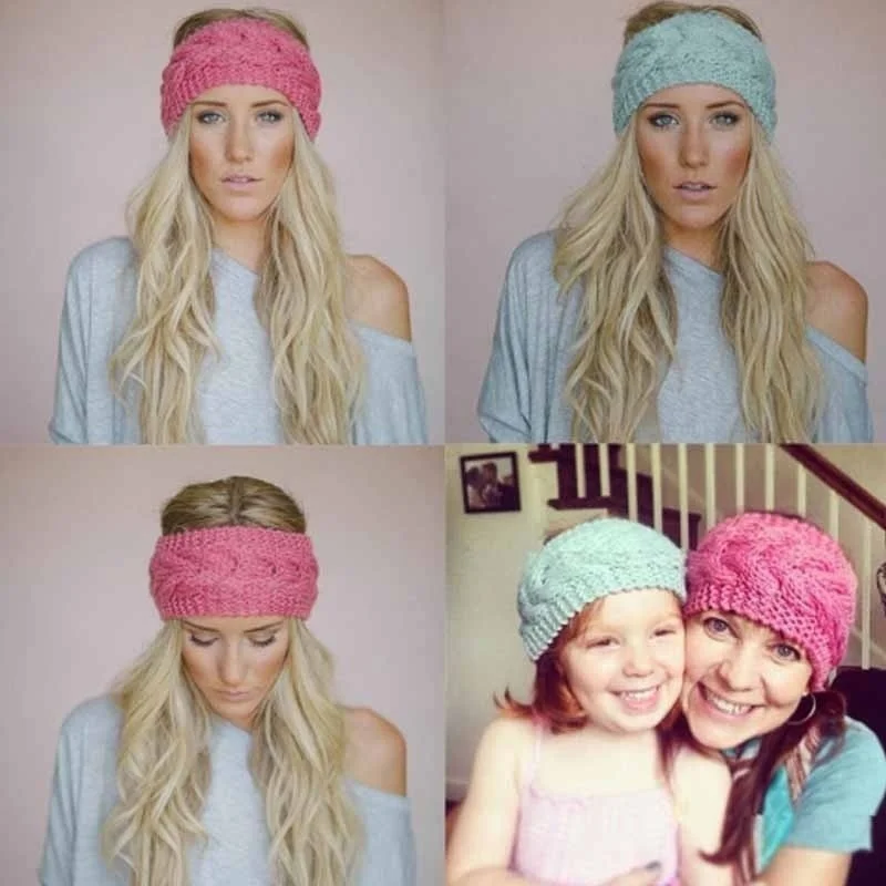Winter Warmer Ear Knitted Headband Turban For Women Crochet Bow Wide Stretch Solid Hairband Quality Headwrap Hair Accessories