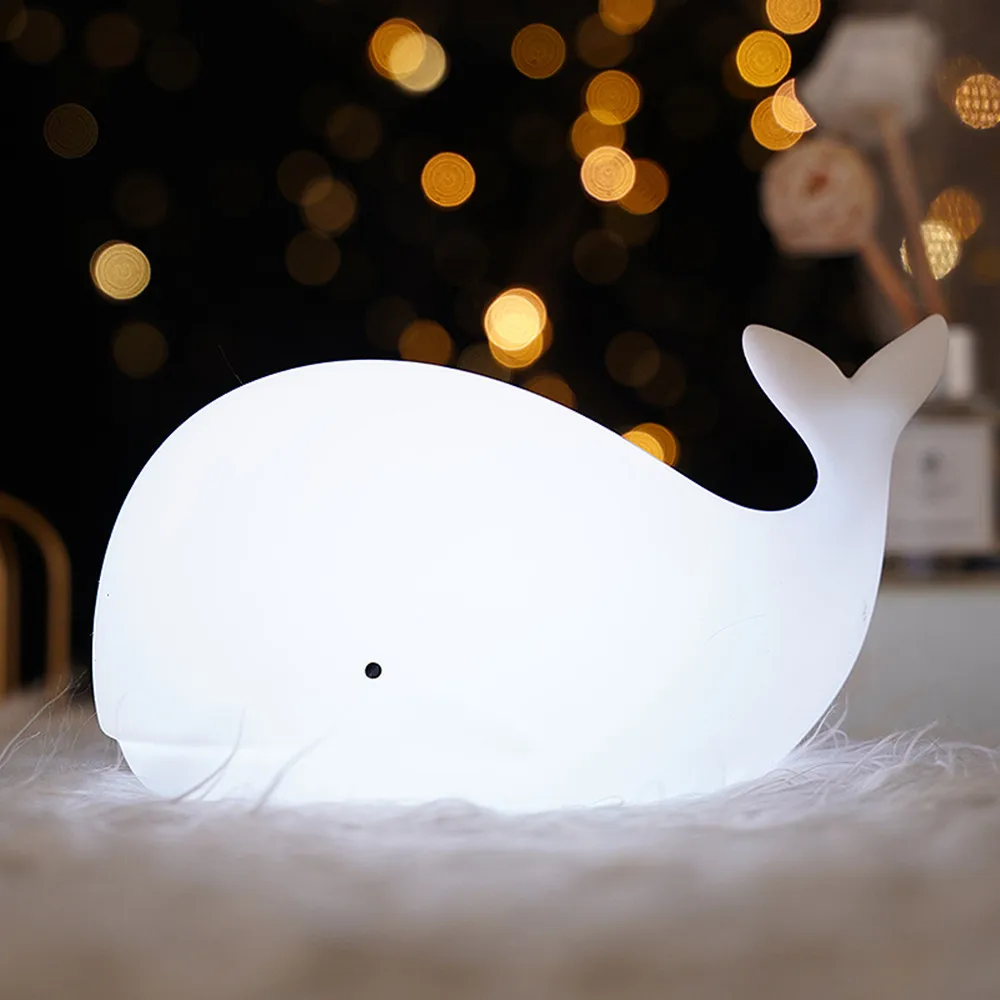 Cartoon Whale LED Night Light Touch Sensor Colorful Sleeping Lamp USB Rechargeable Silicone Lamp for Children Kids Baby Gift