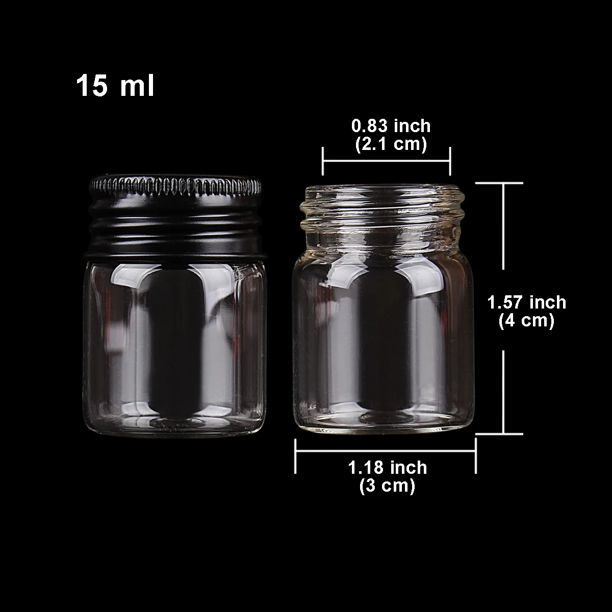 5pcs 15ml 30*40mm Glass bottle with Black Aluminum Caps Glass Jars Potion bottles Glass vessels Glass Vials for Art Craft