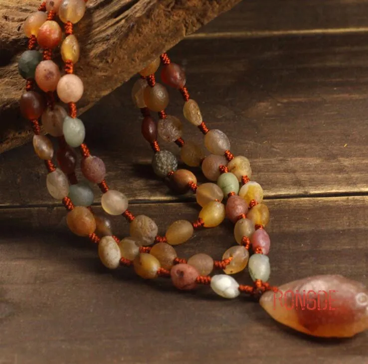Wholesale Natural desert gobi stone agate stone necklace raisin color ethnic wind round bead sweater chain