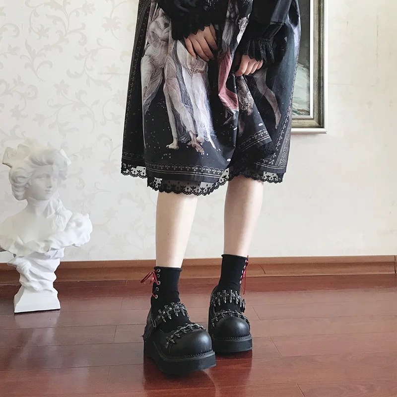 Super Cool Ladies Dark Girl Bullet Rivet Buckle Loli Gothic Shoes Big Round Toe Sexy Punk Goth Anime Cosplay Platform High Heel