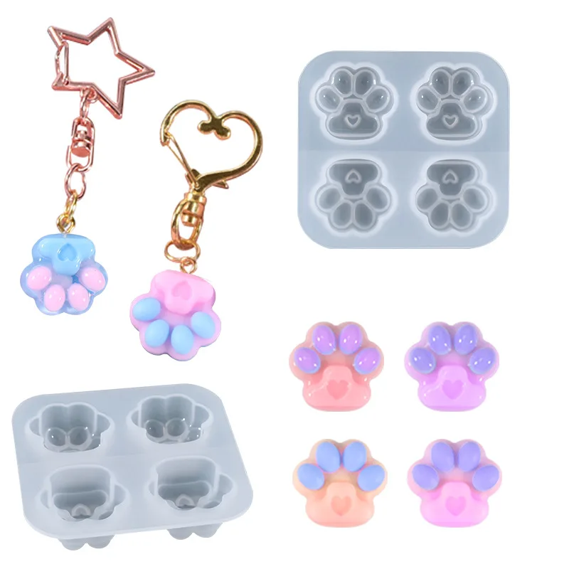 DIY Crystal Epoxy Resin Mold Mini Four-compartment Kitten Claw Keychain Decoration Silicone Mold